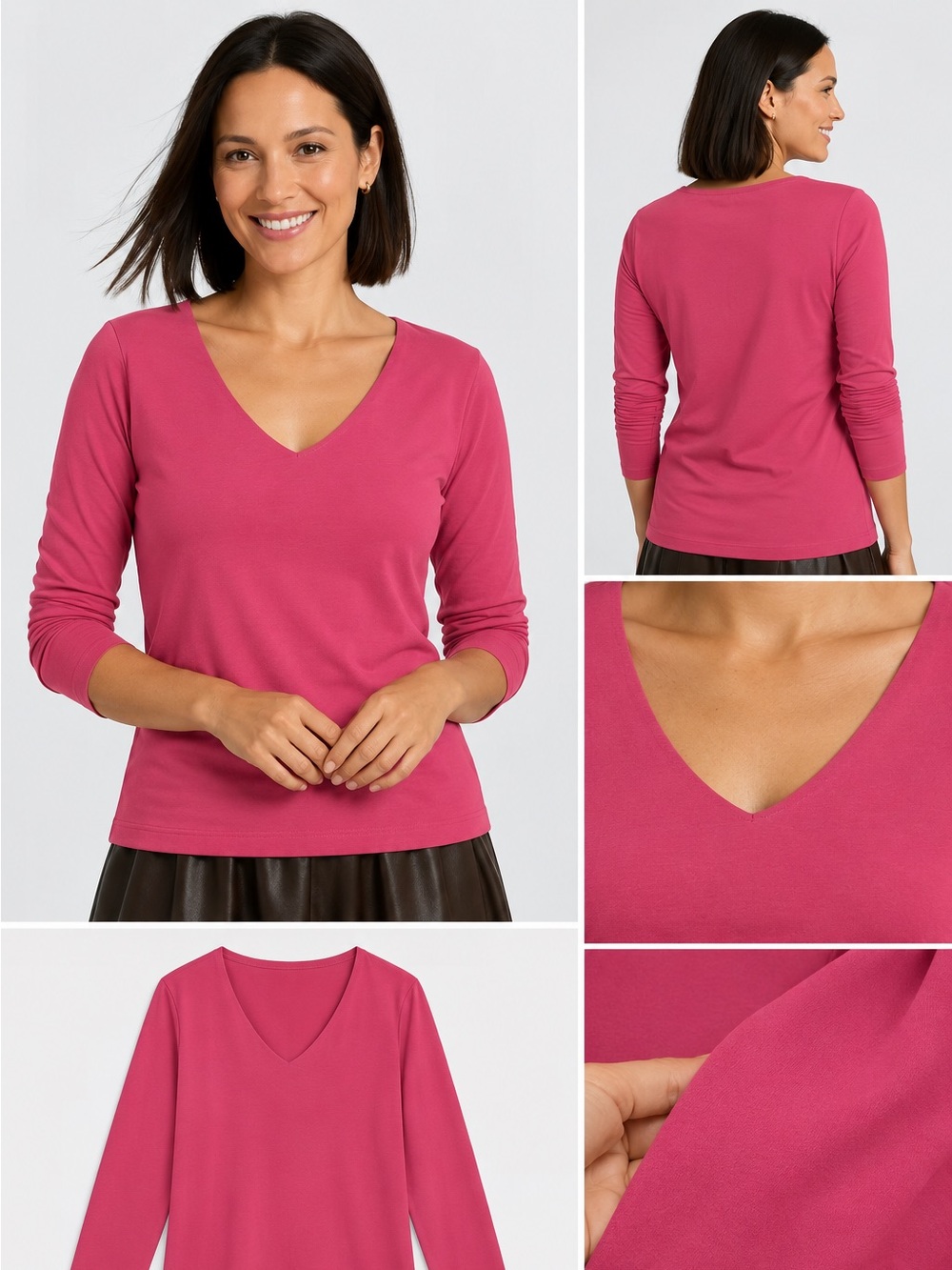 a new day Long Sleeve V-Neck Top in Rose Pink